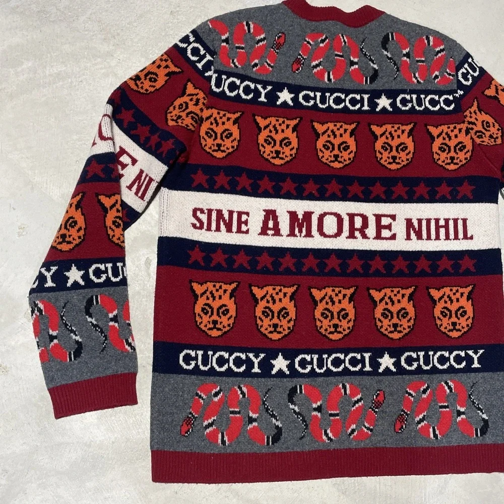 100% AUTHENTIC Gucci Sine Amore Nihil Wool Sweater Men SZ M AOP Red Snakes Tiger